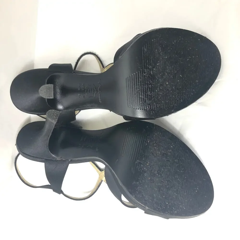 Nina Stiletto Evening Heeled Sandal Gem Studded Snaking Straps Black 7